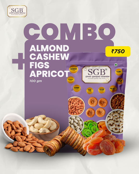 Dry Fruits Combo - Almond, Cashew, Figs and Apricot (100gm each)