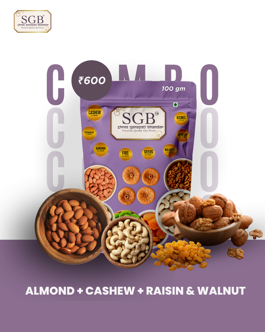 Dry Fruits Combo - Almond, Raisin, Walnut and Raisin (100 gm each)